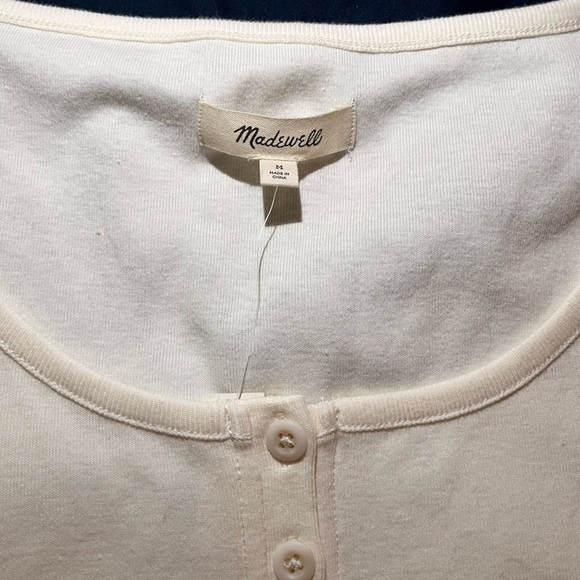 NWT Madewell Eyelet Sleeve Cotton Henley Top in Crème JCrew Popular officewear - Picture 14 of 16